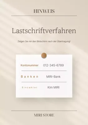 Eine schlichte Direktzahlungsanzeige in Beige und Elfenbein