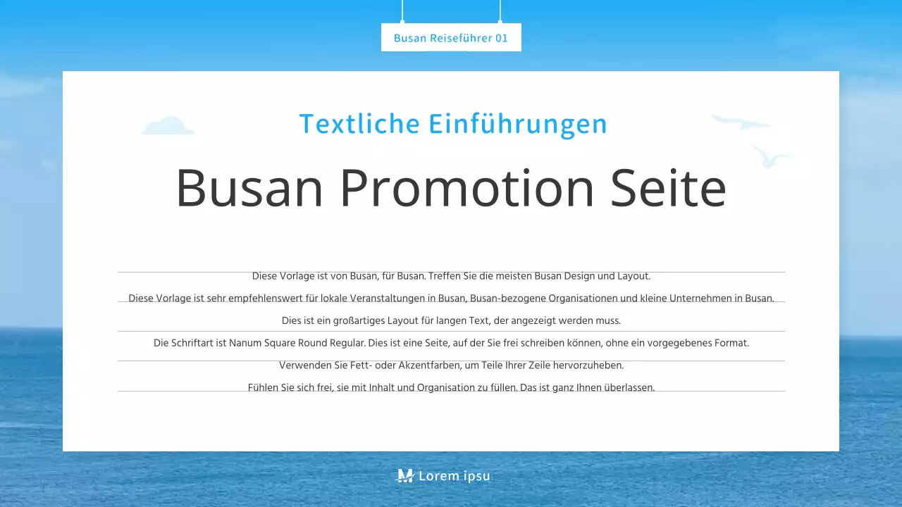 Ein einfacher blau-weißer Reiseführer für Busan