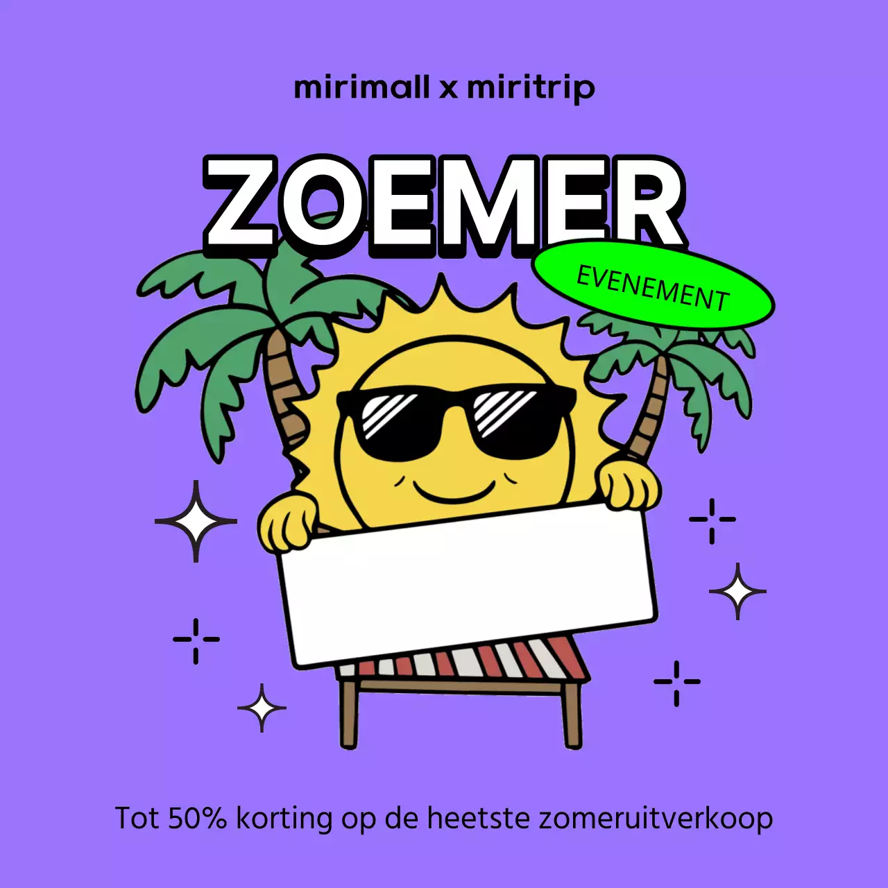Pop-art advertentie voor zomeruitverkoop in paars en chartreuse