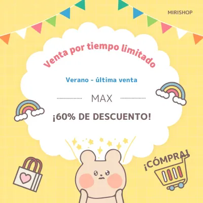 Un sencillo poste de Timesale en amarillo y arco iris