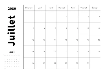 Calendrier simple en noir et blanc.