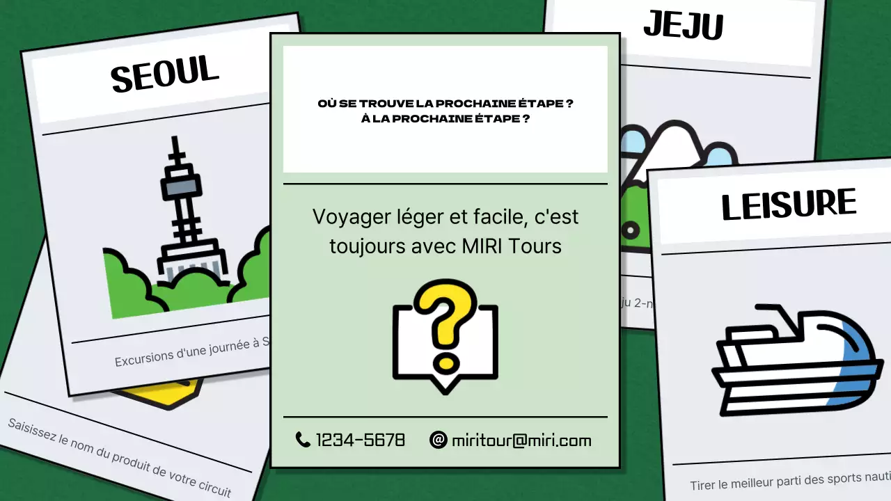 Promouvoir le tourisme domestique à forfait dans un style vert et bleu, à la manière d'un jeu de société, avec une touche d'originalité