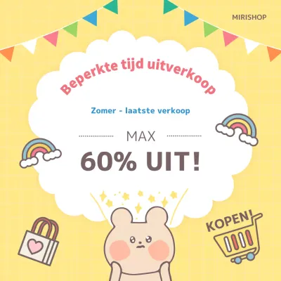 Een eenvoudige Timesale-post in geel en regenboog