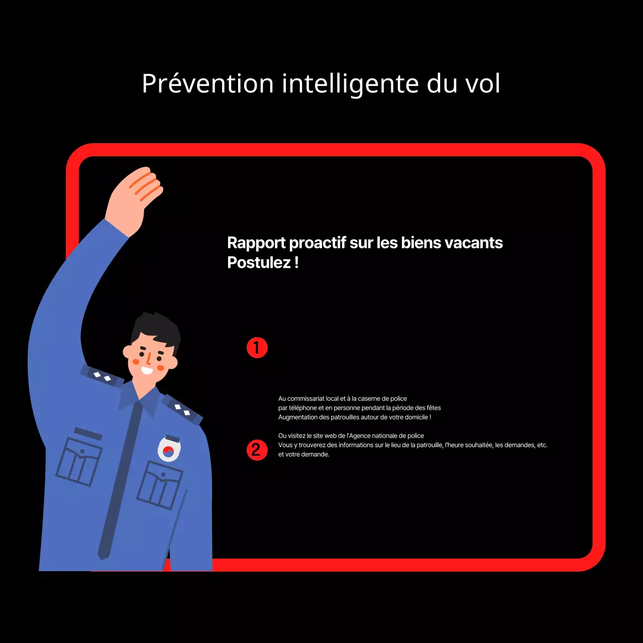 Conseils de sécurité en cas de vol pendant les vacances, soulignés en rouge et noir