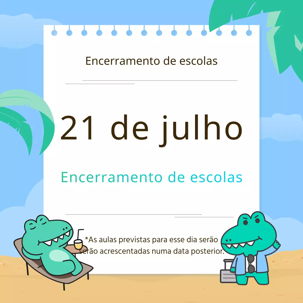 Anúncio de encerramento das férias de verão em chartreuse e azul claro