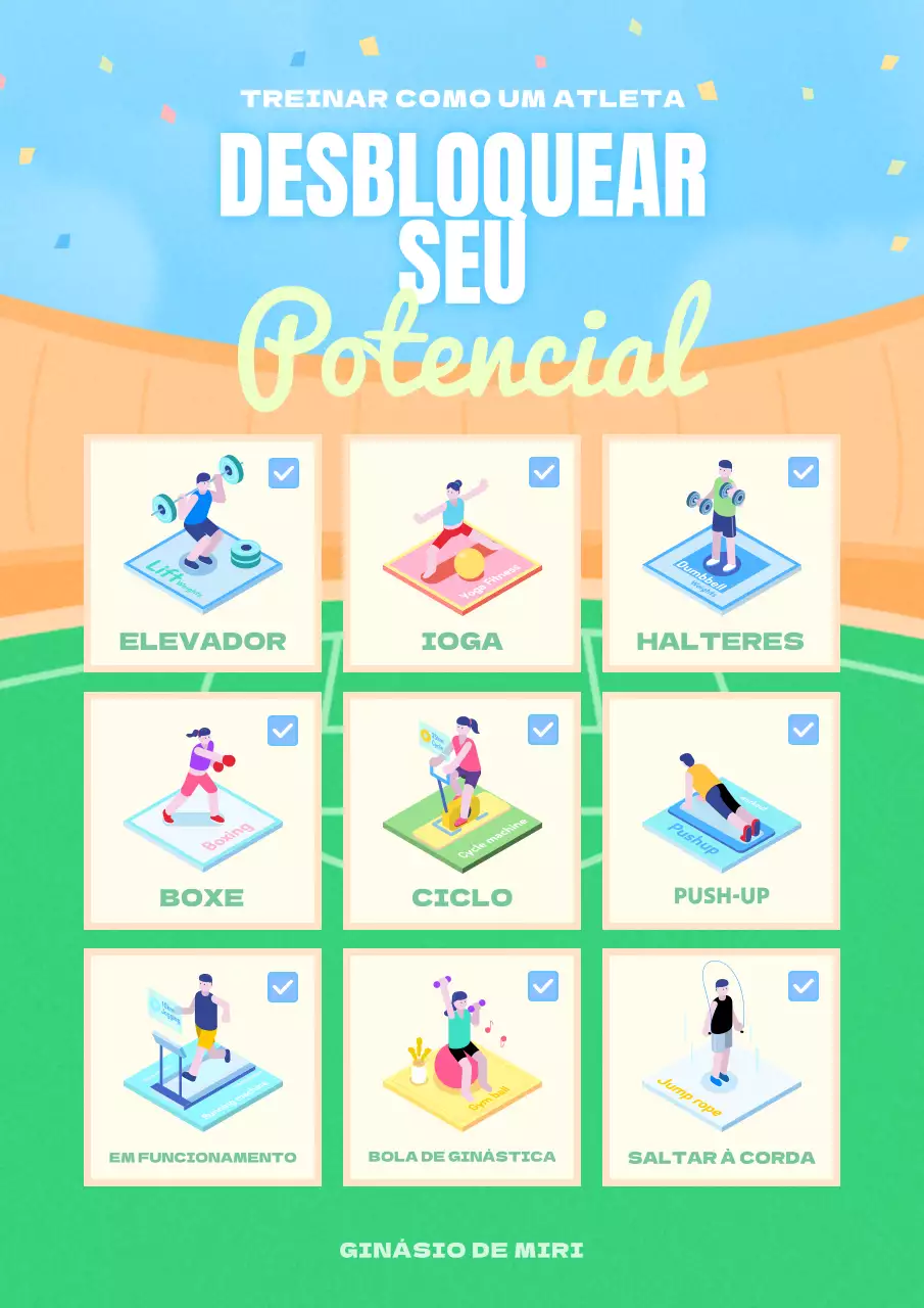 Uma bonita publicação de plano de treino em azul claro e verde