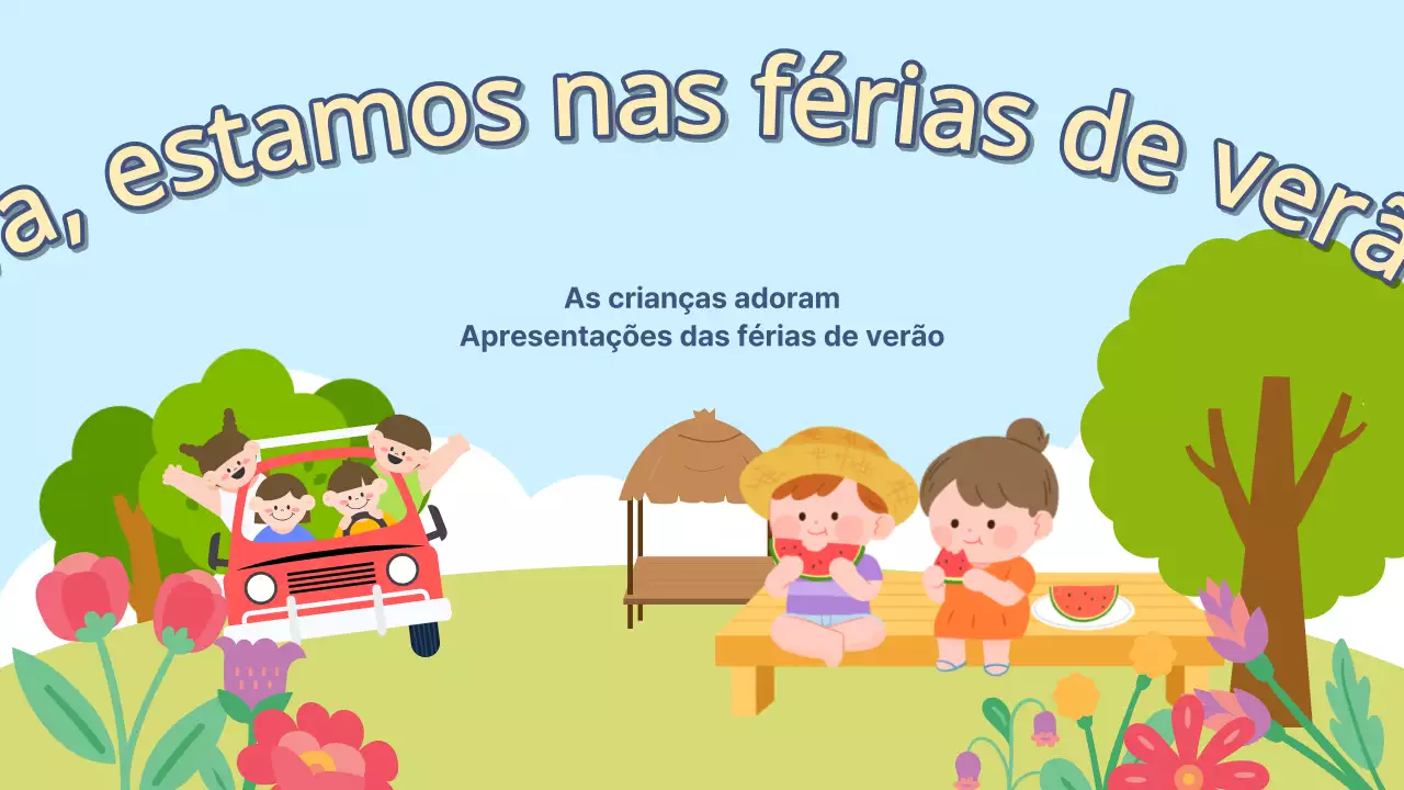Uma apresentação de férias escolares de verão em azul claro e chartreuse