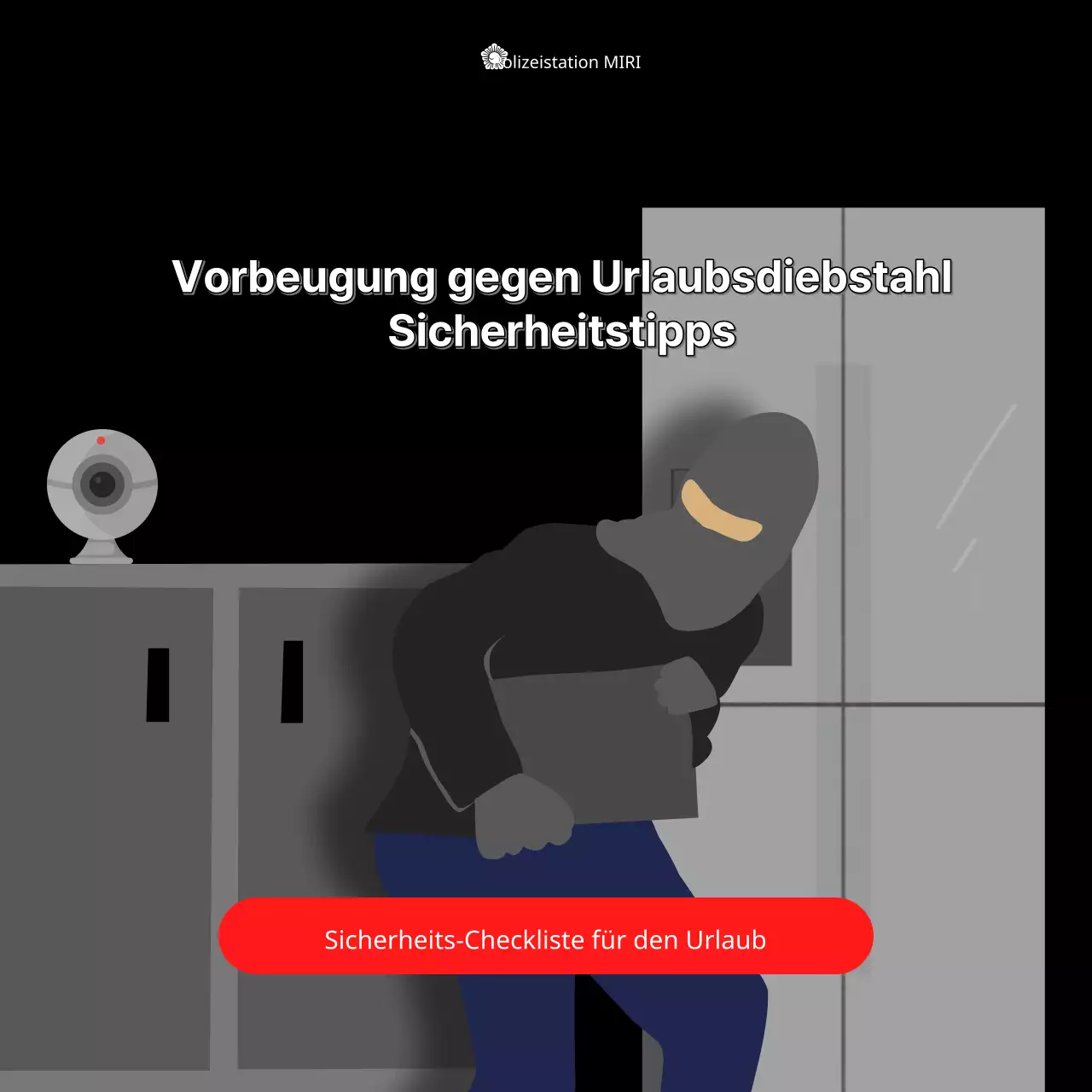 Rot und schwarz hervorgehobene Sicherheitstipps für Urlaubsdiebstähle