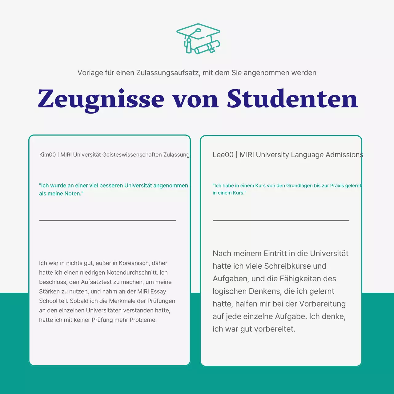 Einfache grüne und marineblaue Aufnahmeprüfung Aufsatz Schulförderung