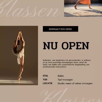 Eenvoudige aankondiging balletles in zwart en beige
