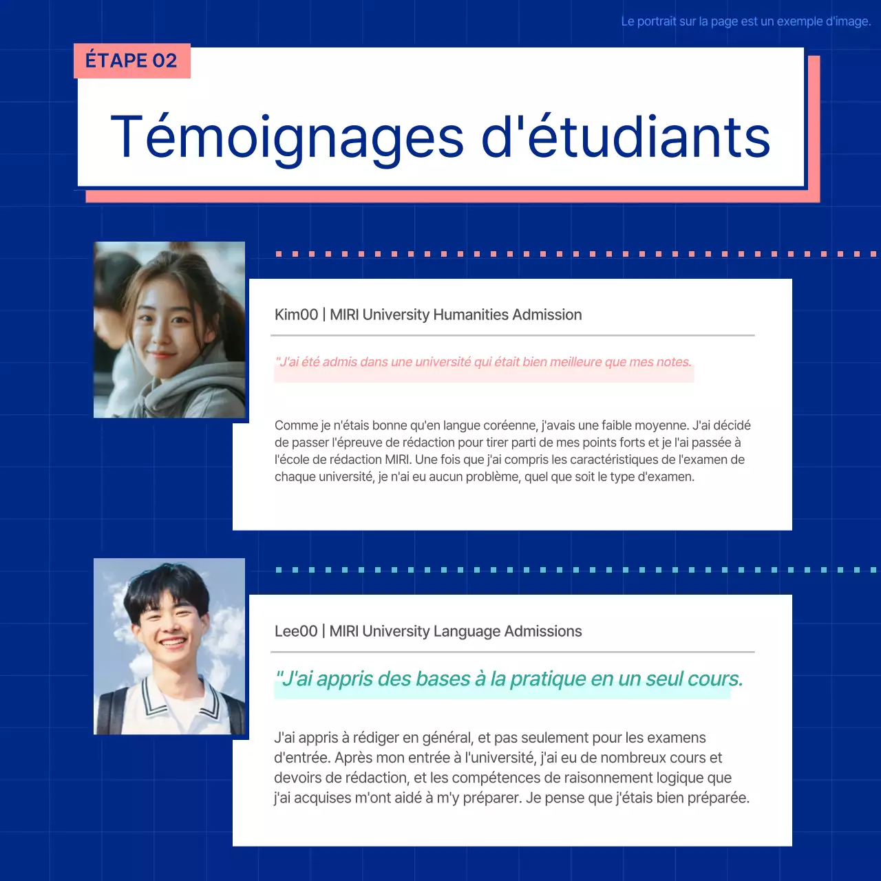 Promouvoir le bleu, des essais simples d'admission à l'université