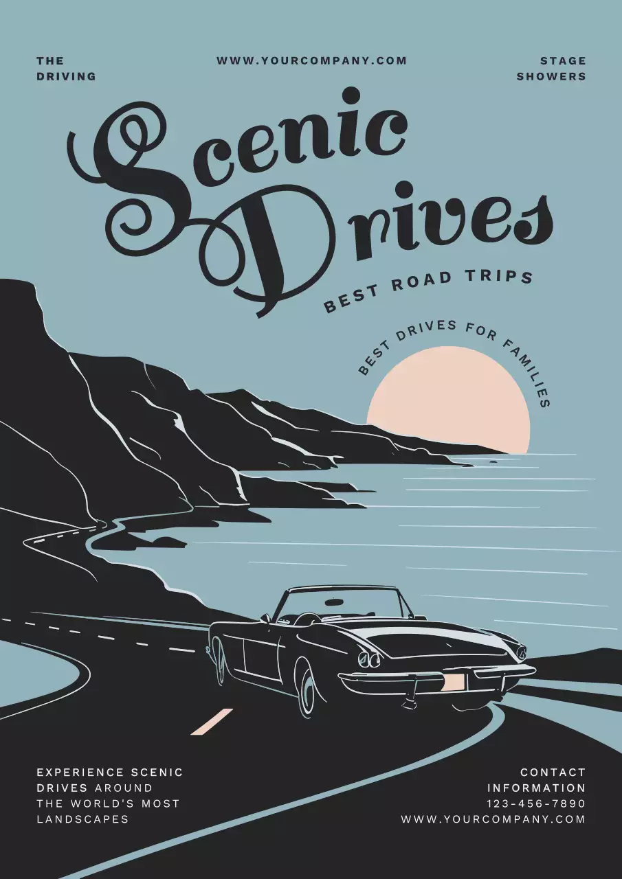 Blue Vintage Road Trip Promotion Poster