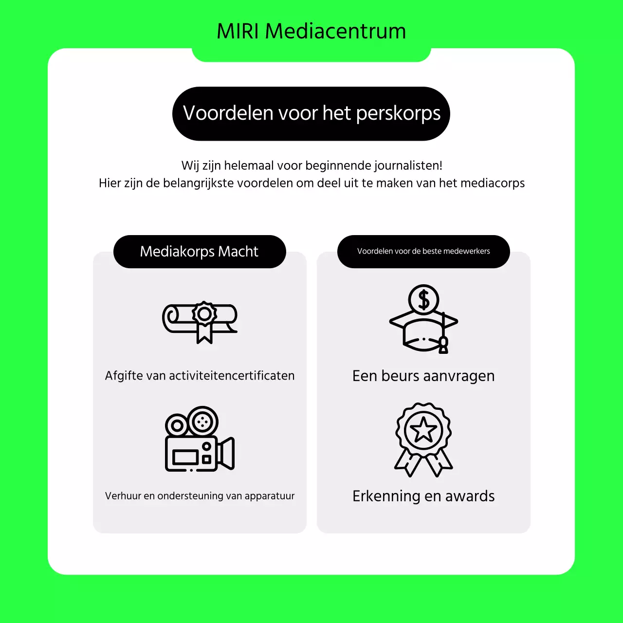 Een eenvoudige oproep voor universiteitsjournalisten in limoengroen en zwart