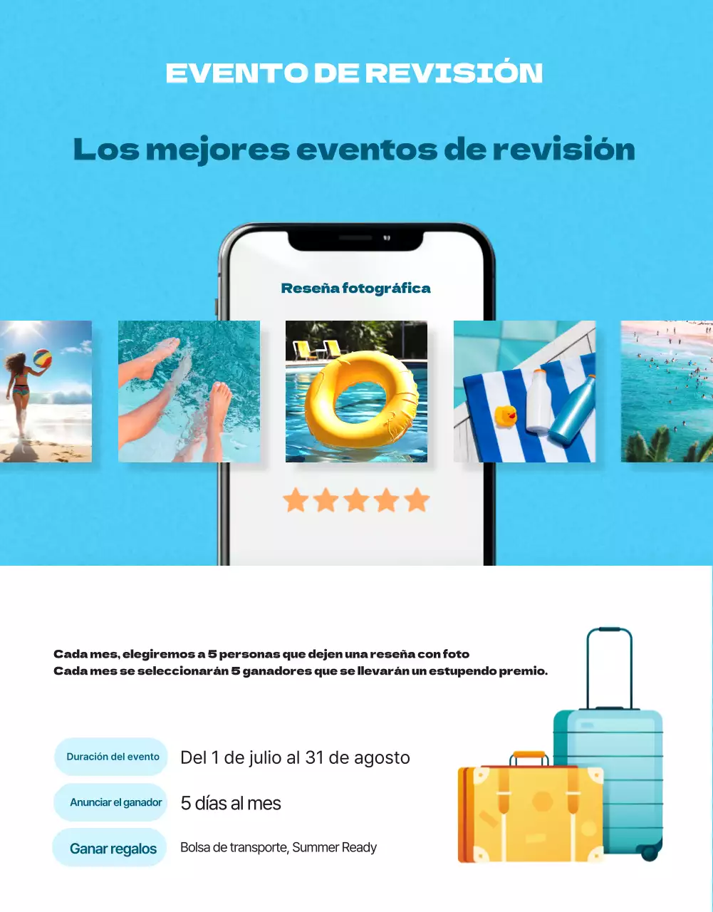 Promocione un evento con artículos vintage de verano en azul claro