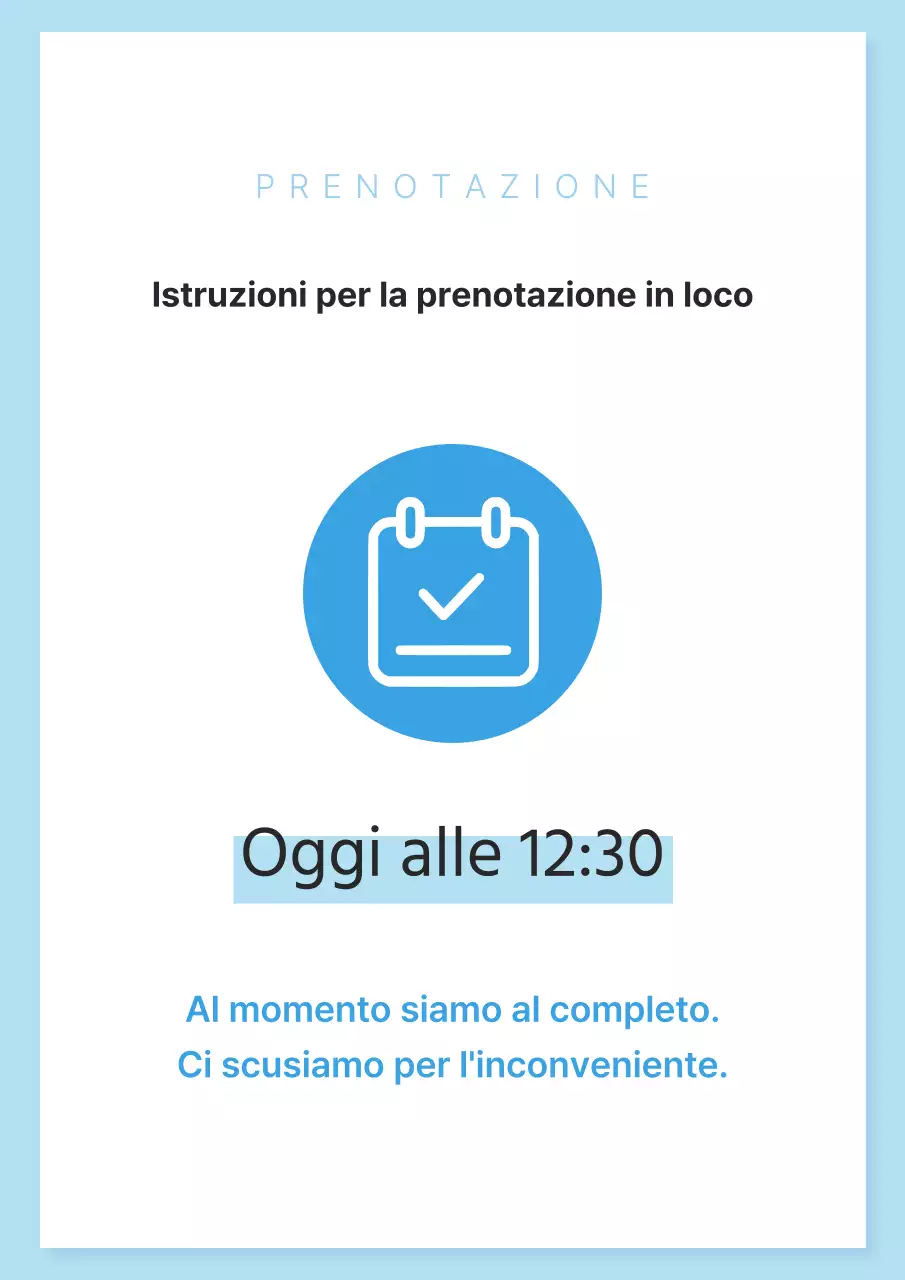 Un semplice annuncio di prenotazione in bianco e azzurro