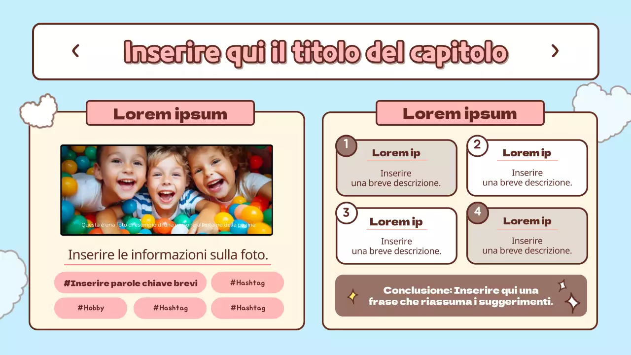 Materiale didattico introduttivo di colore azzurro e rosa, molto carino