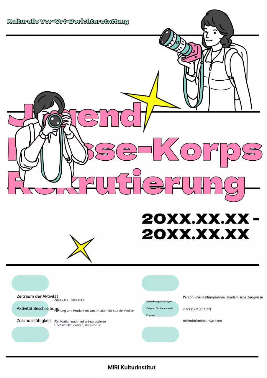 Kitschige rosa-weiße College-Studenten als Medienjournalisten gesucht.