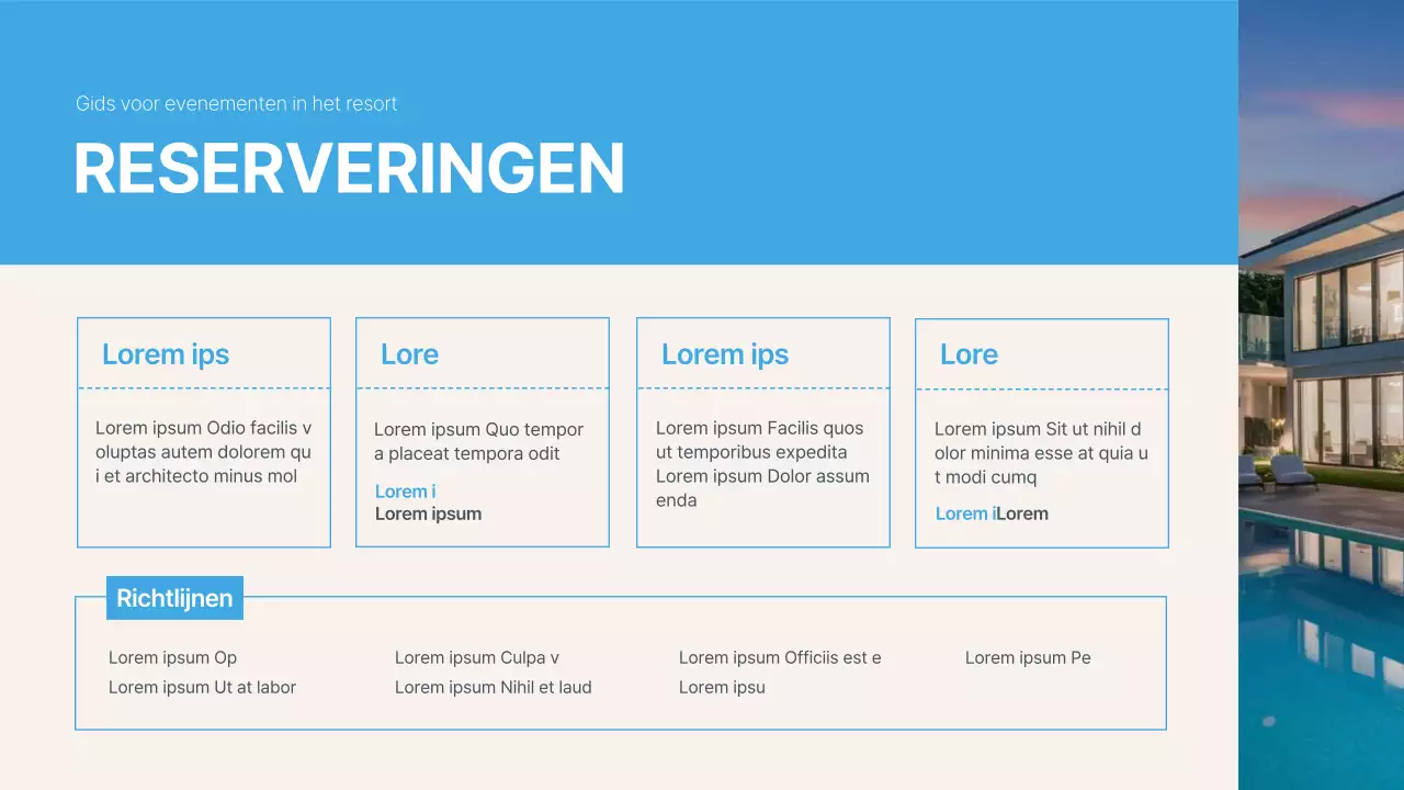 Een eenvoudige blauw en ivoorkleurige resortprimer