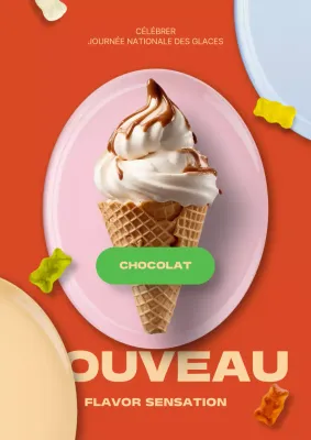 Promouvoir un nouveau menu de crèmes glacées avec des couleurs modernes rouge et beige