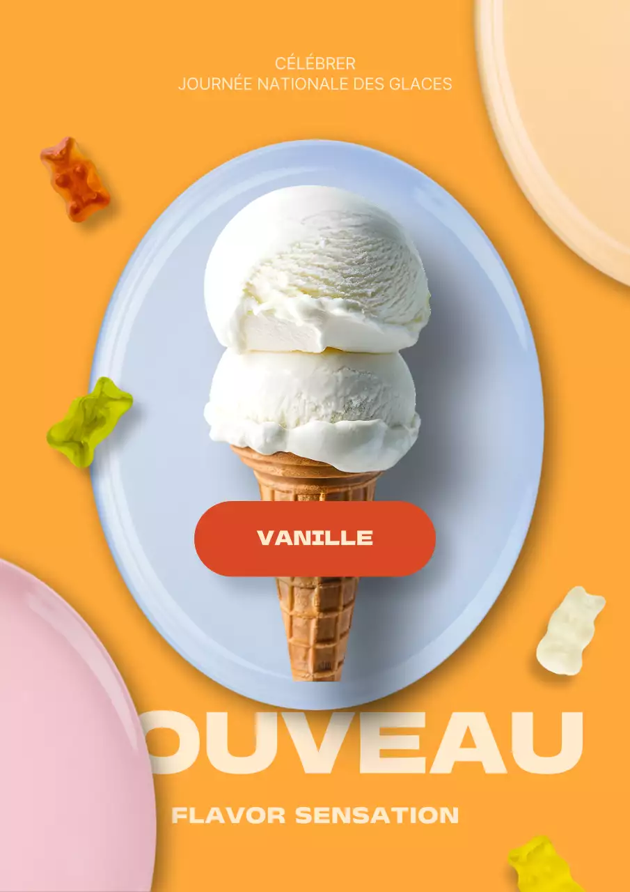 Annonce de la nouvelle carte des glaces tendance orange et bleu clair