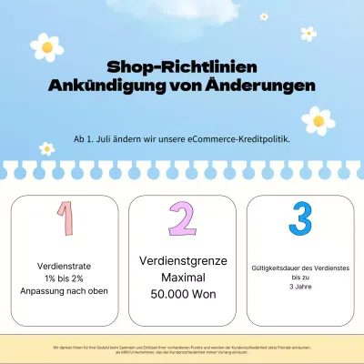 Ankündigung einer Änderung unserer Politik für natürliche hellblaue und gelbe Einkaufszentren