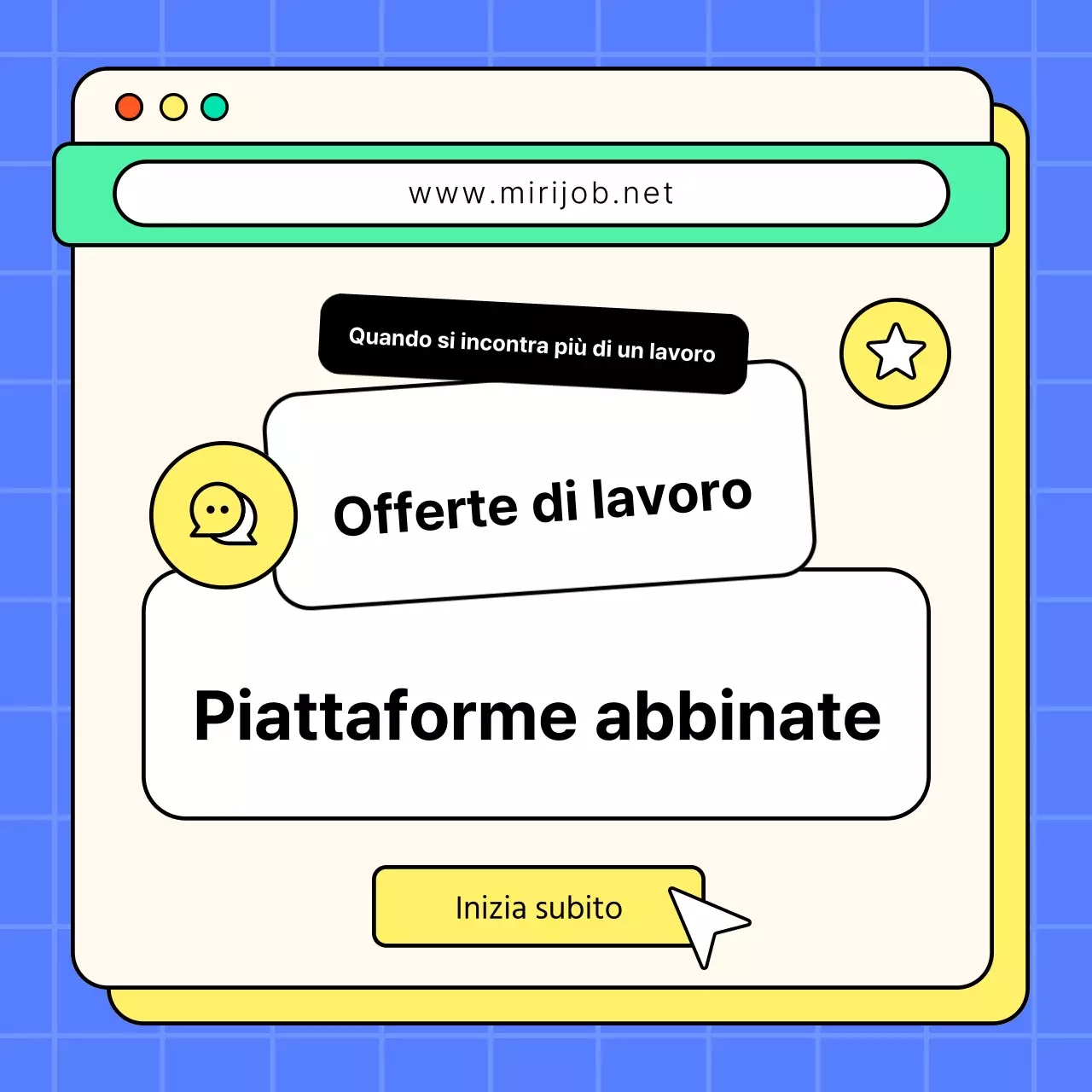 Lettera di presentazione di tendenza per l'incontro tra domanda e offerta di lavoro in giallo e blu