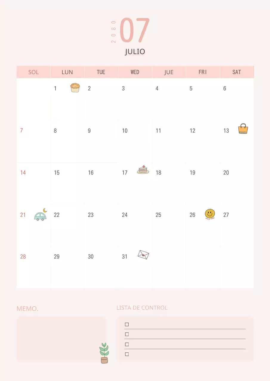 Bonito calendario rosa y blanco.