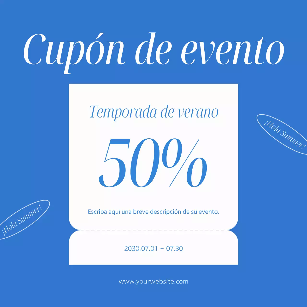 Sencillo anuncio de evento inspirado en el verano en azul claro y azul