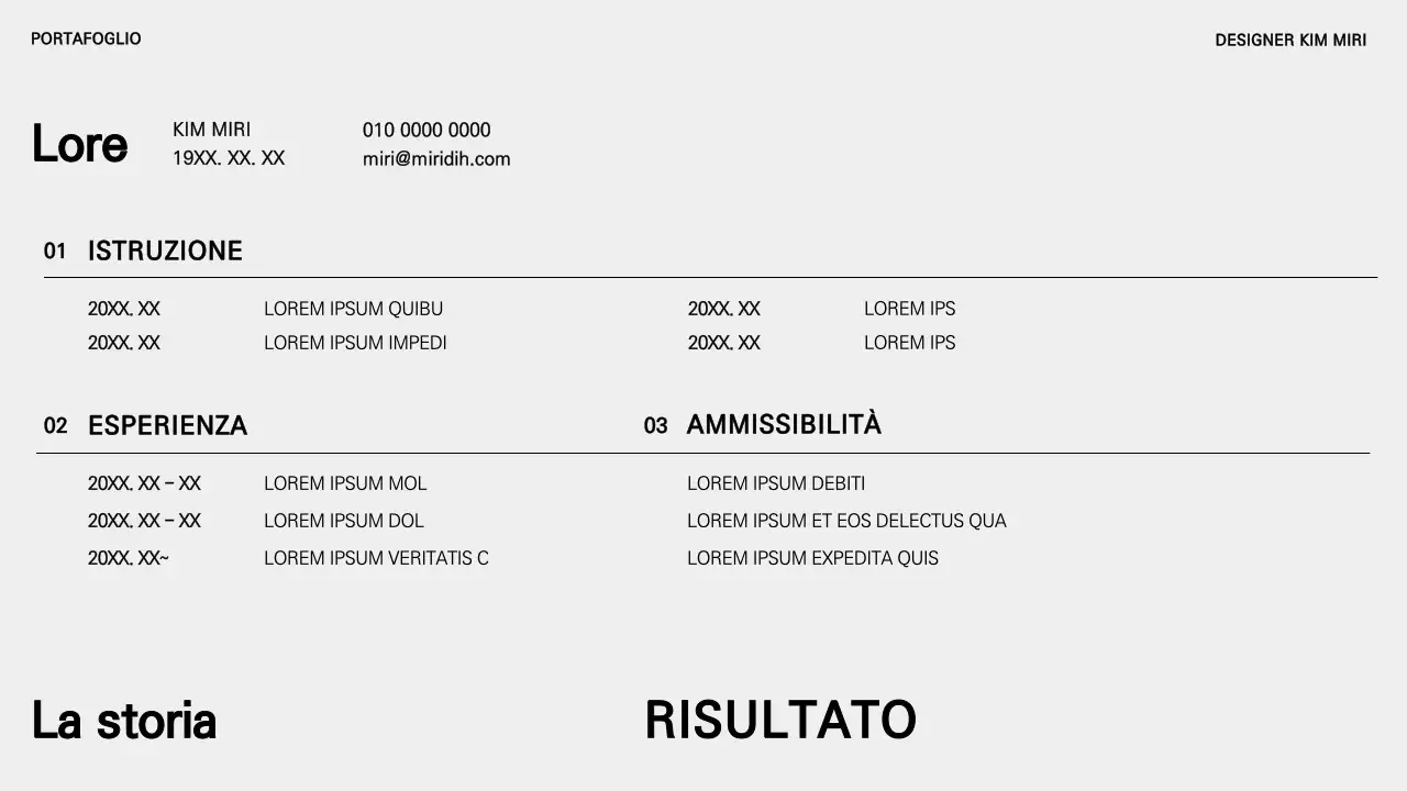 Un portfolio di carriera di base in bianco e nero