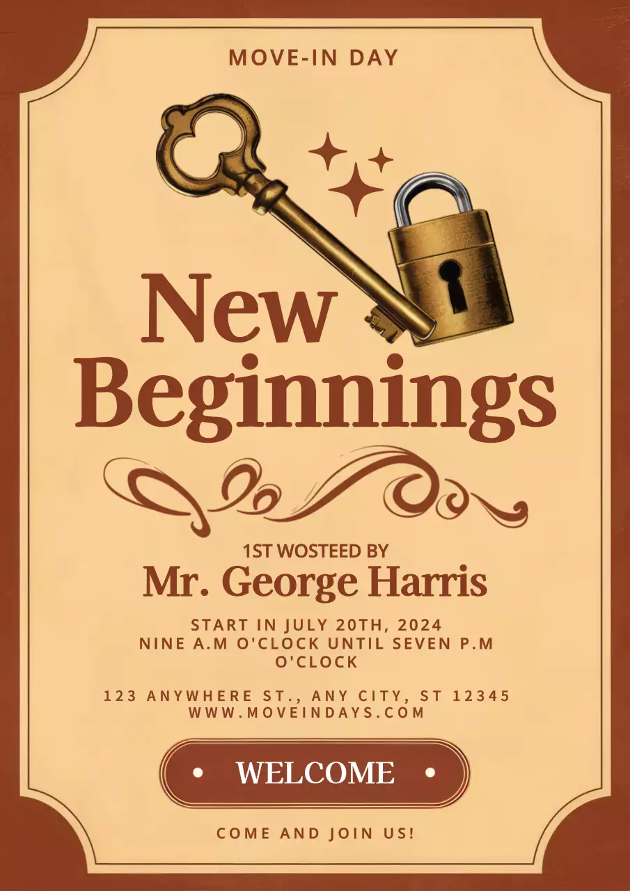 Brown Vintage Move-In Announcement Poster