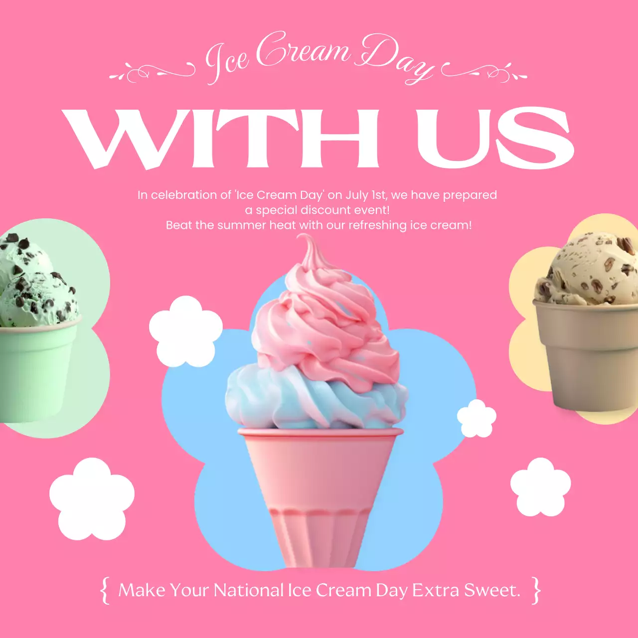 Pink Trendy Ice Cream Promotion Social Media Post