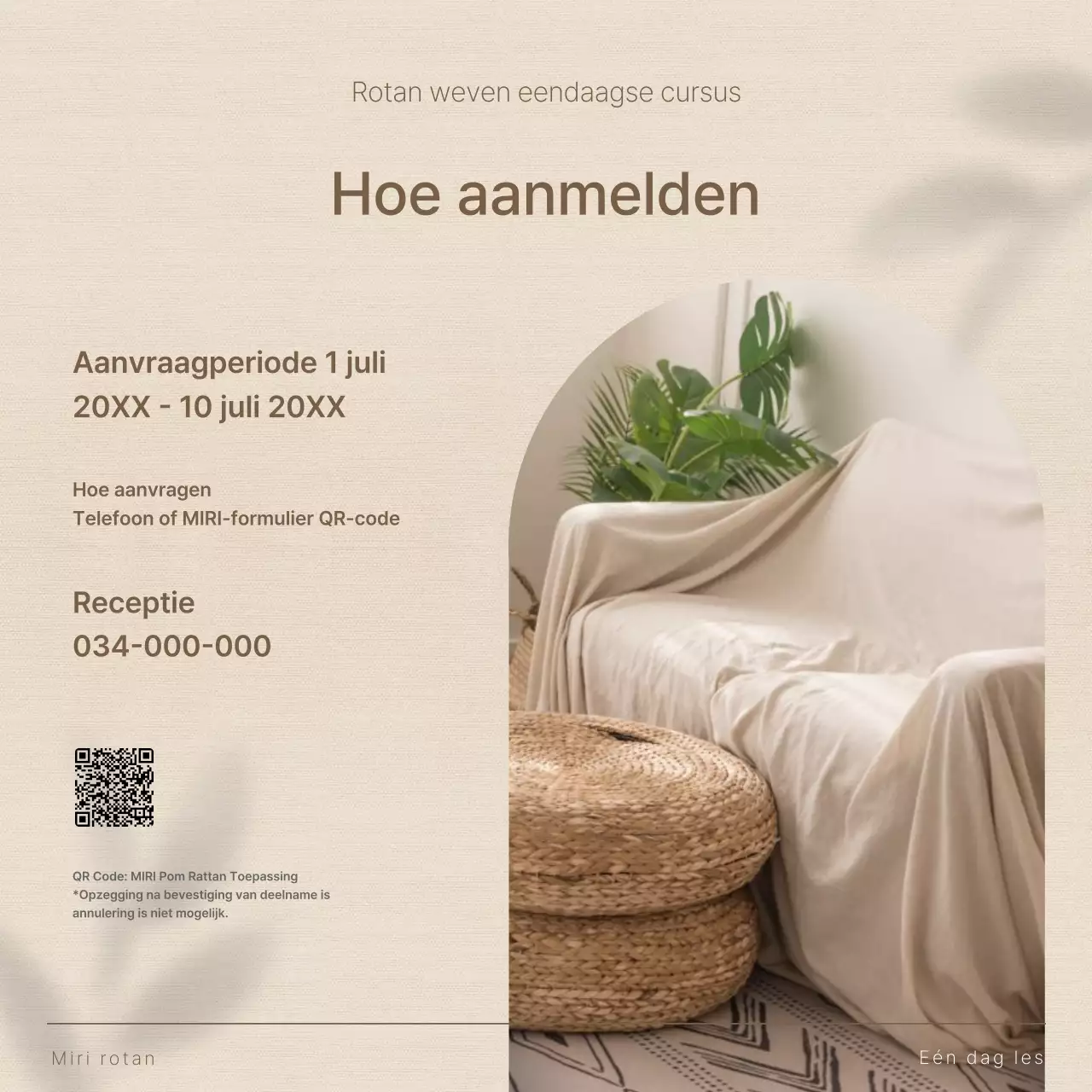 Eenvoudig zomerinterieur in beige en bruin Promoot de creatie van rotan accessoires