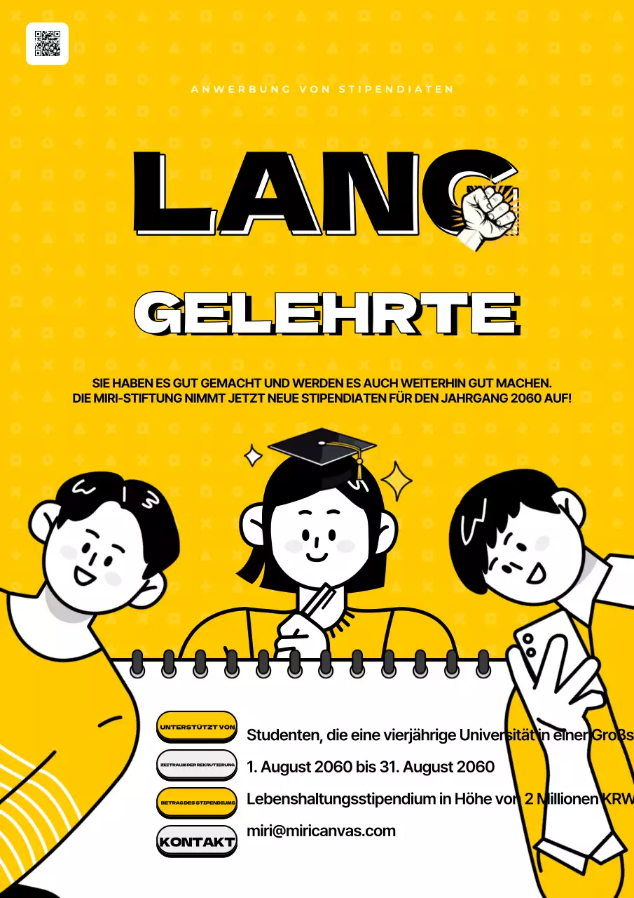 Gelb und schwarz akzentuierten Stil Universität Stipendium Auswahl Ankündigung