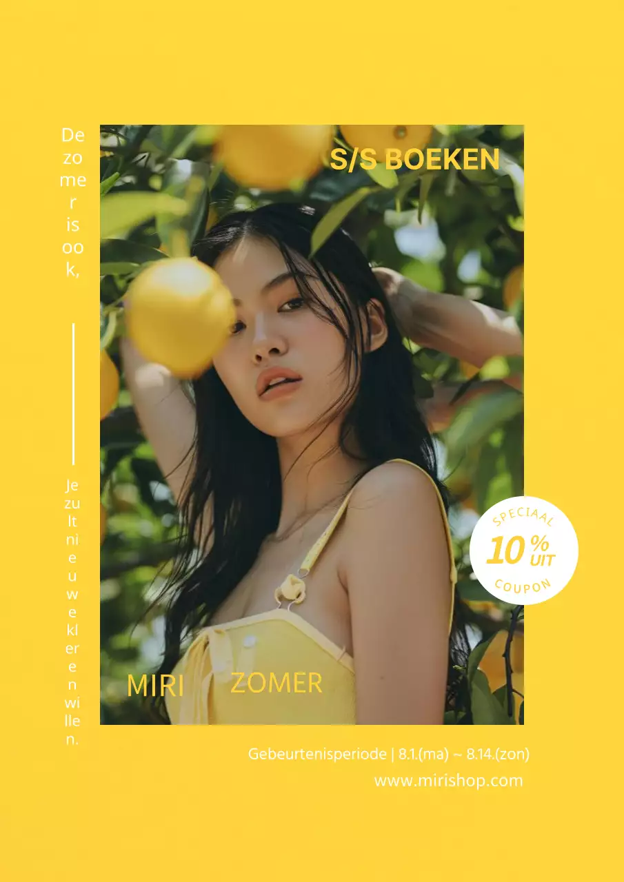 Geel en wit tropisch zomerseizoen kleding coupon evenement advertenties.