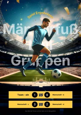 Gelb und schwarz hervorgehobene Ankündigungen von Fußballspielergebnissen