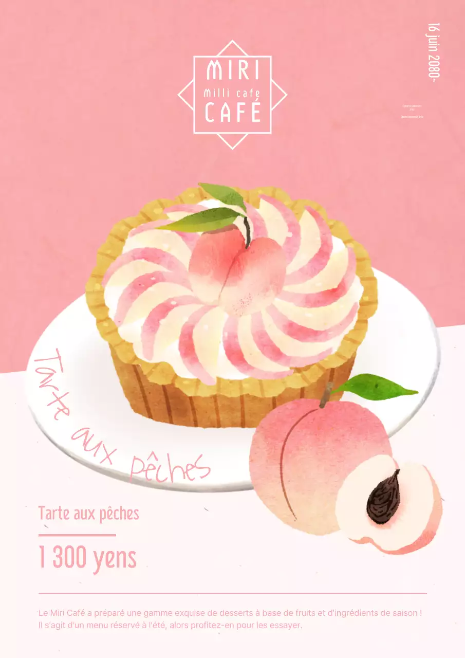 Publicité pour la jolie carte des desserts d'été en rose et blanc.
