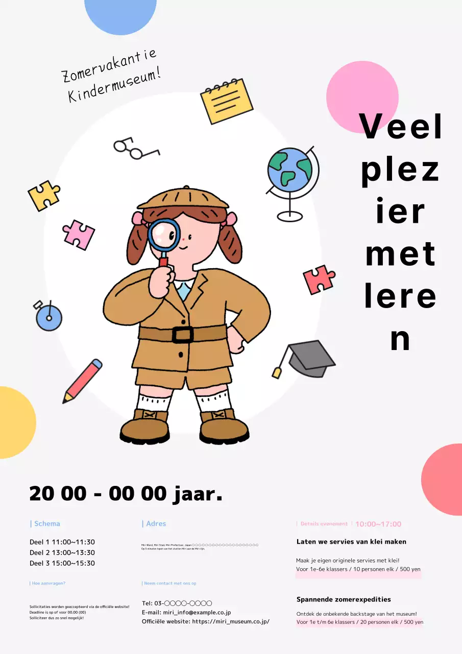 Publiciteit voor een prachtig roze en hemelsblauw kinderbelevingsevenement.