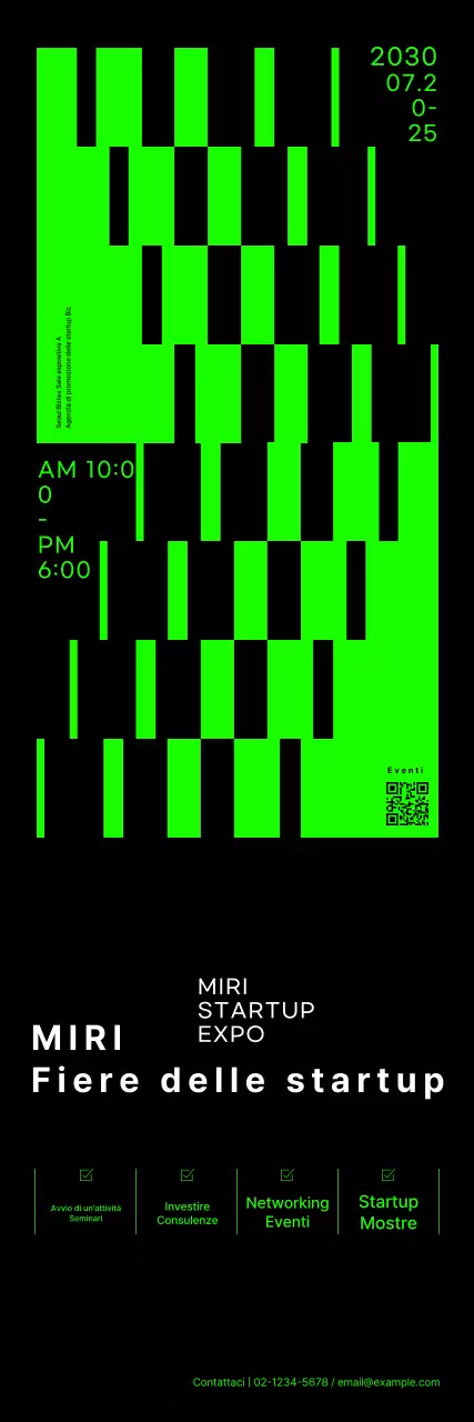 Striscione fieristico per startup con grafica di forme al neon