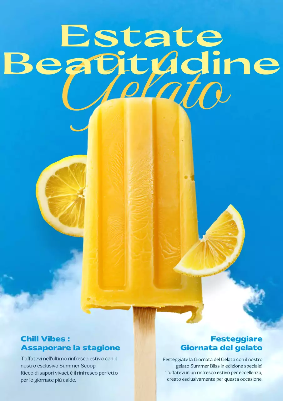 Promuovere il menu di una gelateria di tendenza in giallo e blu