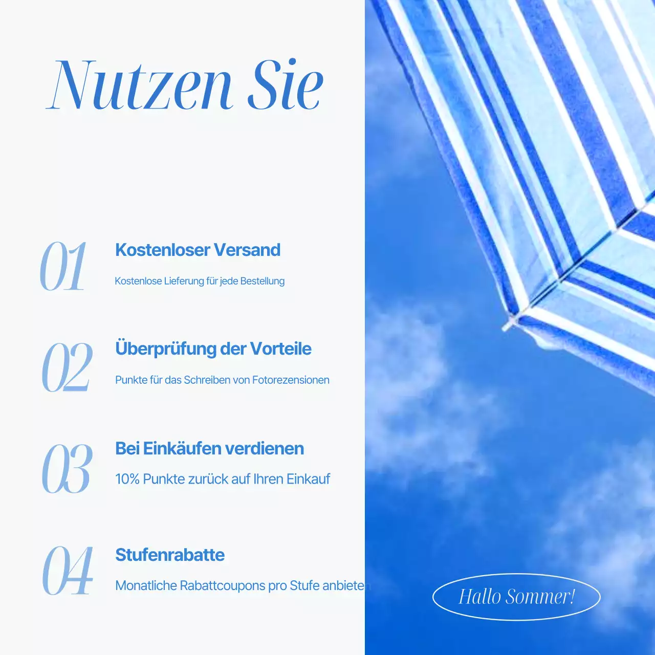 Einfache, sommerlich inspirierte Event-Anzeige in Hellblau und Blau