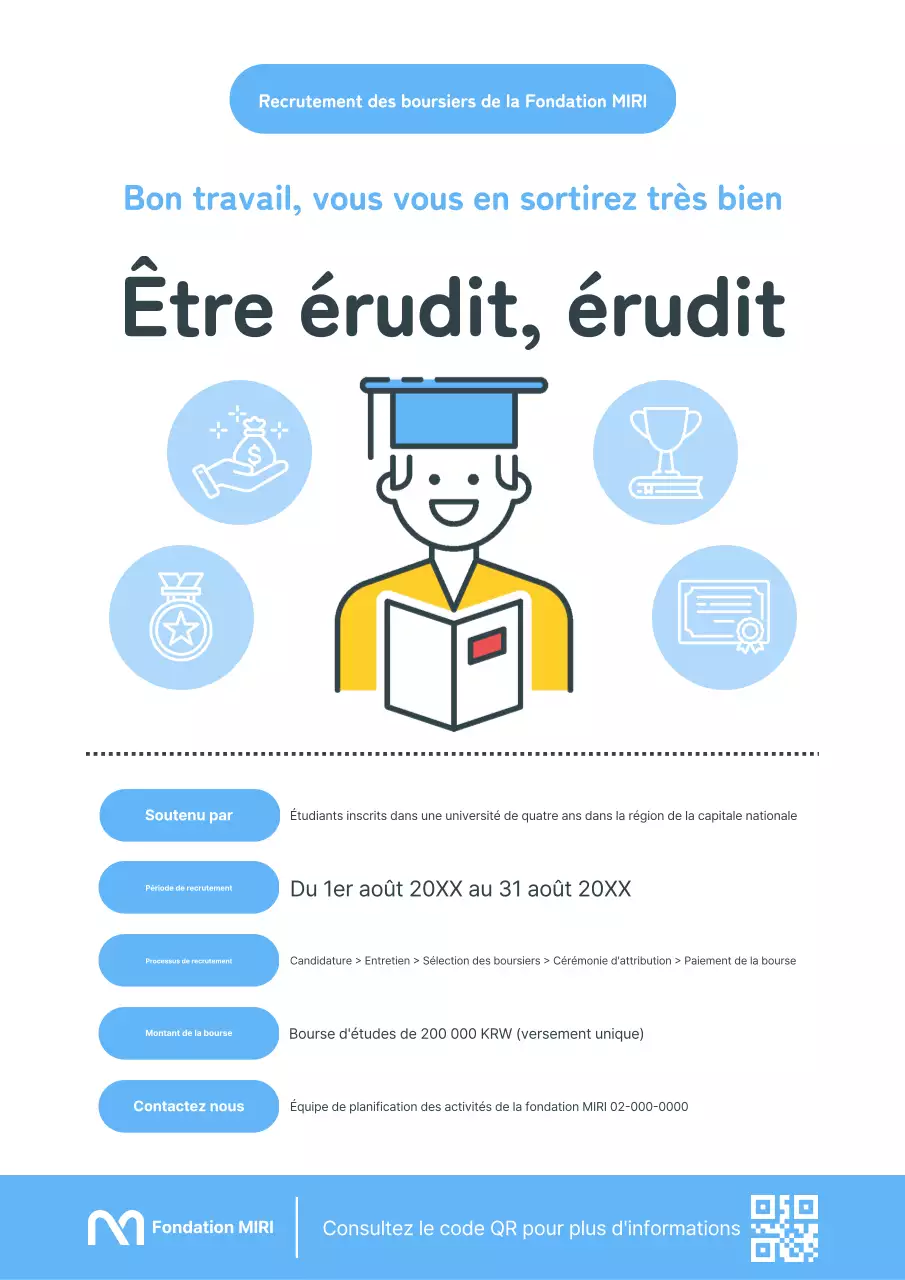 Une simple annonce de bourse d'études en bleu clair et blanc