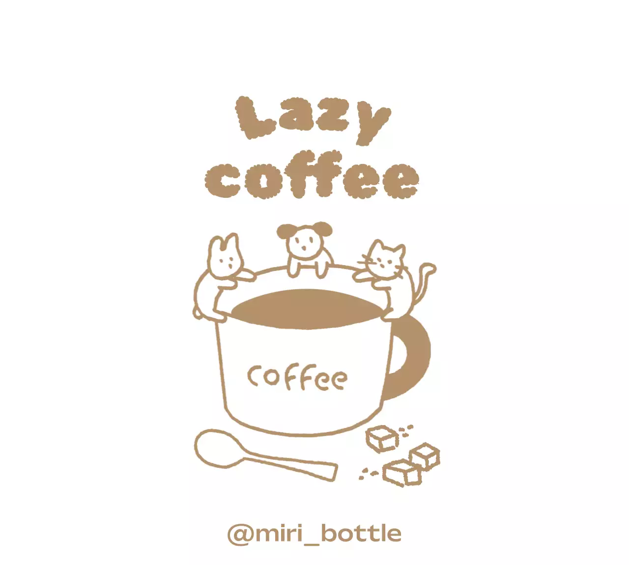 Konsep doodle cangkir kopi dengan hewan-hewan lucu