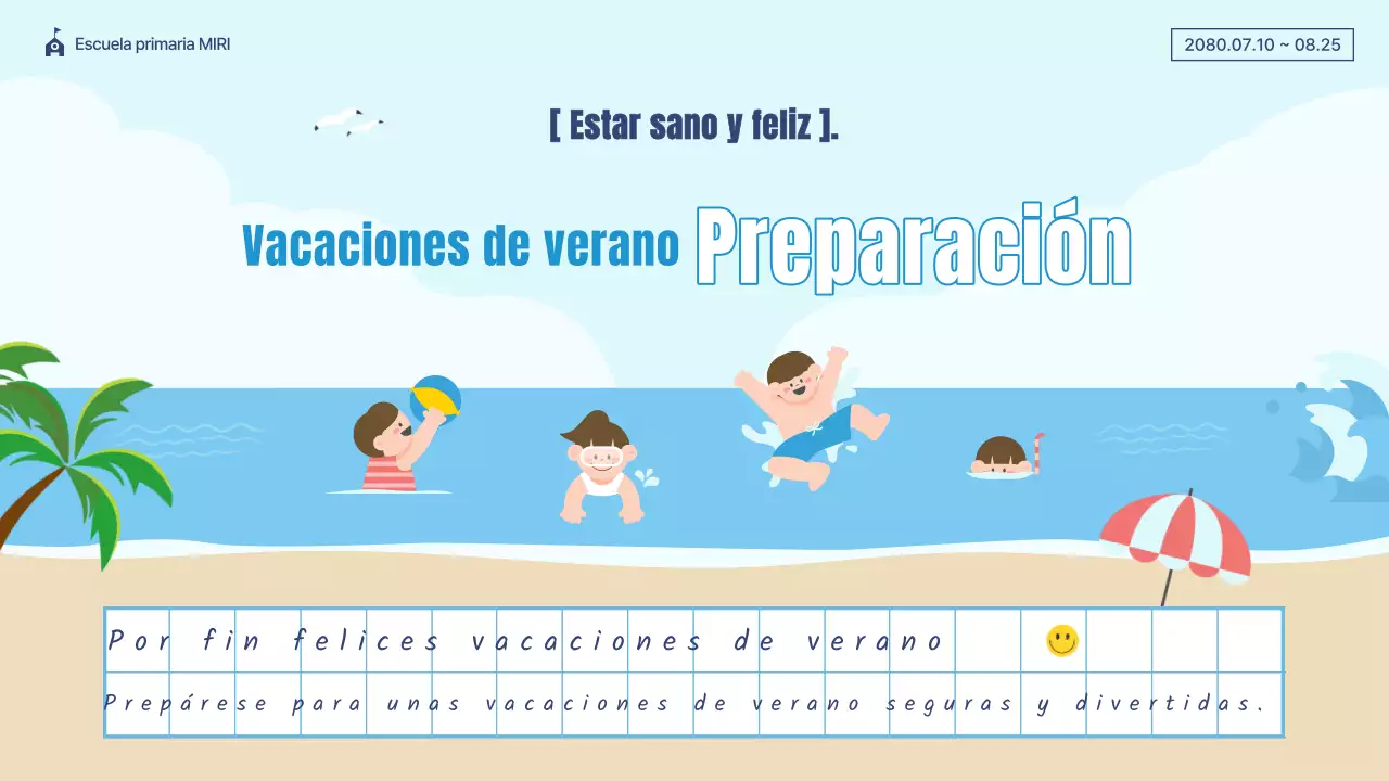 Una bonita presentación de vacaciones de verano en azul y beige