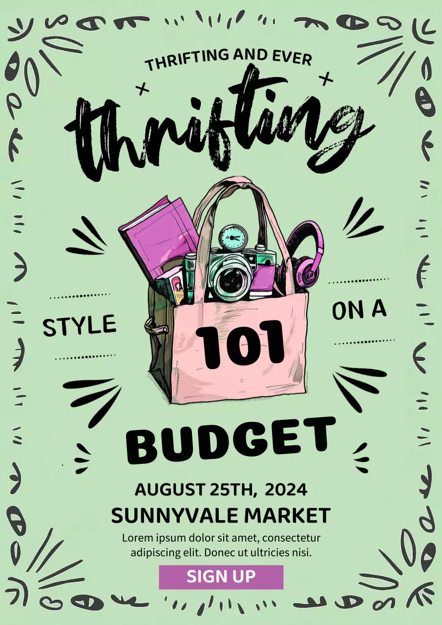 Mint Trendy Thrifting Sign-Up Poster