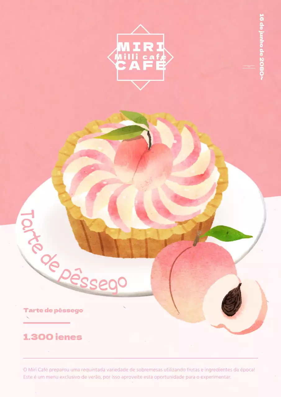 Publicidade para o bonito menu de sobremesas de verão em rosa e branco.