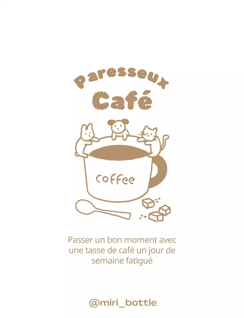 Concept de gribouillage d'une tasse à café avec des animaux mignons