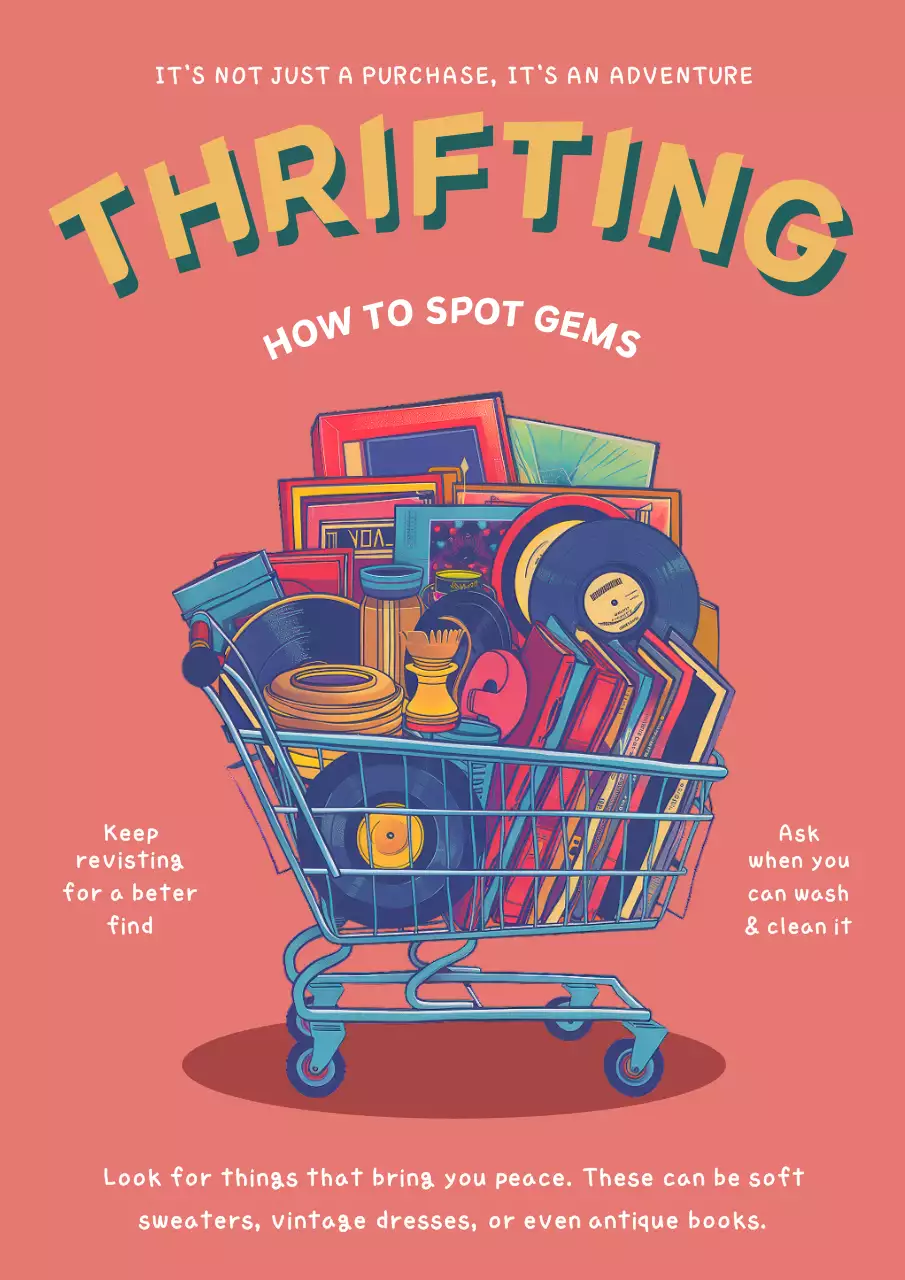 Coral Retro Thrifting Guide Poster