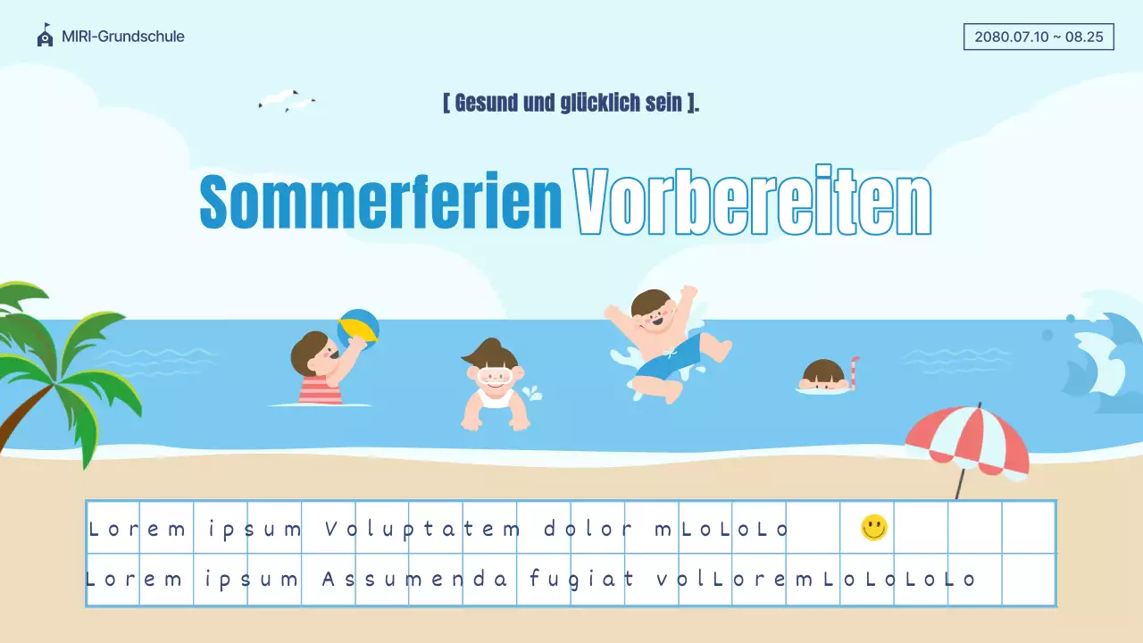 Eine hübsche Präsentation in Blau und Beige für den Sommerurlaub