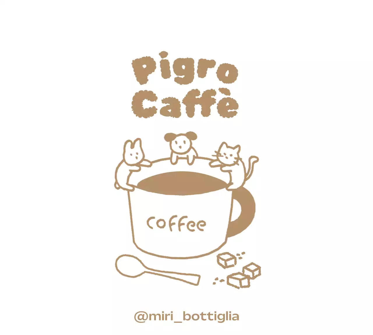 Concetto di doodle di tazza di caffè con animali simpatici