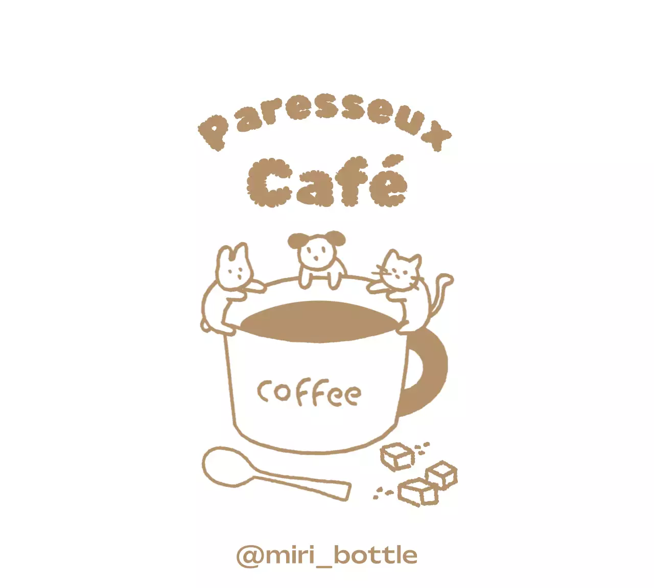 Concept de gribouillage d'une tasse à café avec des animaux mignons
